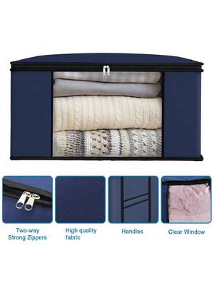   garment storage bag wardrobe bag underbed cloth organizer, storage box for clothes saree bags blue 4