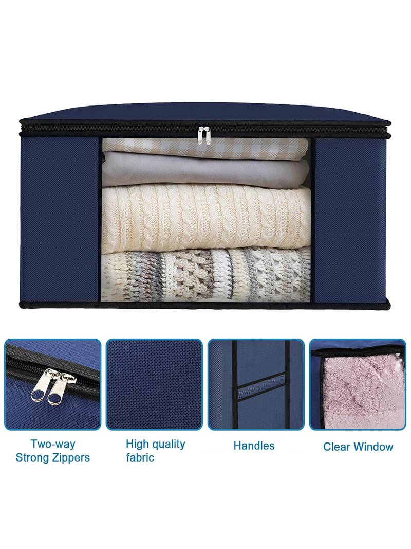   garment storage bag wardrobe bag underbed cloth organizer, storage box for clothes saree bags blue