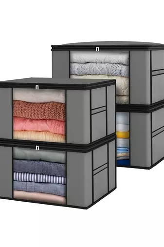  garment storage bag wardrobe bag underbed cloth organizer, storage box for clothes saree bags grey