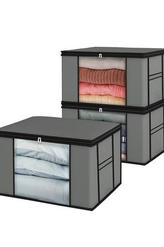   garment storage bag wardrobe bag underbed cloth organizer, storage box for clothes saree bags grey