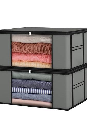   garment storage bag wardrobe bag underbed cloth organizer, storage box for clothes saree bags grey