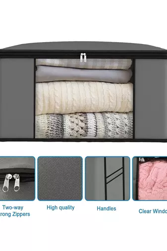   garment storage bag wardrobe bag underbed cloth organizer, storage box for clothes saree bags grey