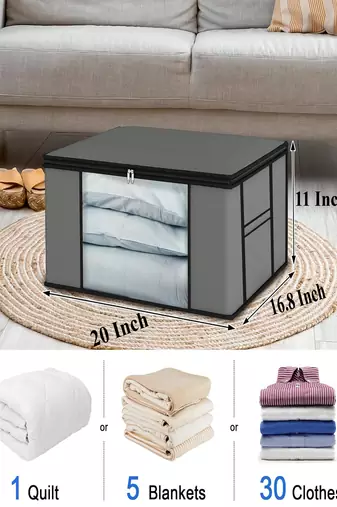   garment storage bag wardrobe bag underbed cloth organizer, storage box for clothes saree bags grey