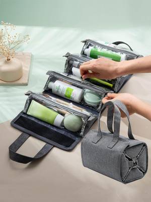  hanging roll-up makeup bag/toiletry kit/travel organizer for women 4 removable storage jewellery bags 1