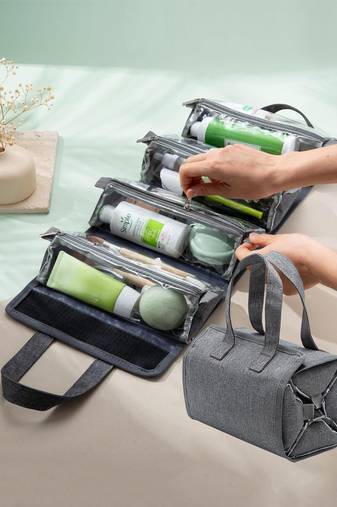  hanging roll-up makeup bag/toiletry kit/travel organizer for women 4 removable storage jewellery bags
