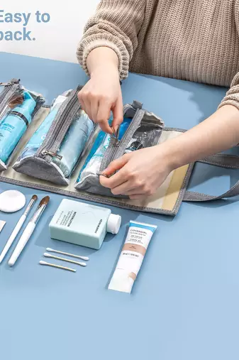  hanging roll-up makeup bag/toiletry kit/travel organizer for women 4 removable storage jewellery bags
