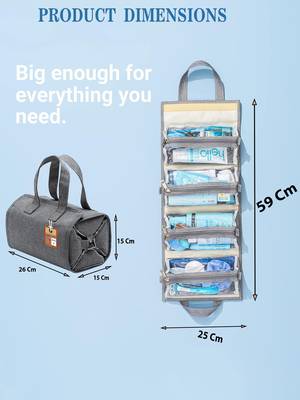  hanging roll-up makeup bag/toiletry kit/travel organizer for women 4 removable storage jewellery bags 3
