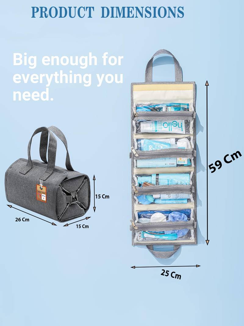  hanging roll-up makeup bag/toiletry kit/travel organizer for women 4 removable storage jewellery bags