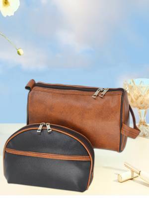 Leather Cosmetic & Toiletry Travel Organizer Pouch Set of 2 1