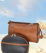 Leather Cosmetic & Toiletry Travel Organizer Pouch Set of 2
