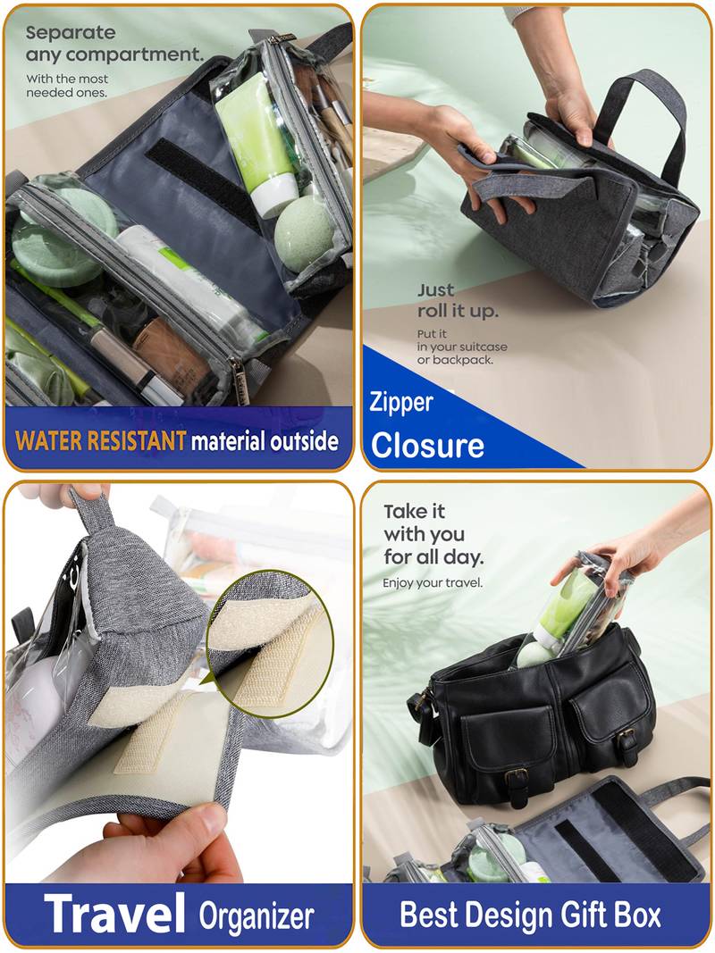  hanging roll-up makeup bag/toiletry kit/travel organizer for women 4 removable storage jewellery bags