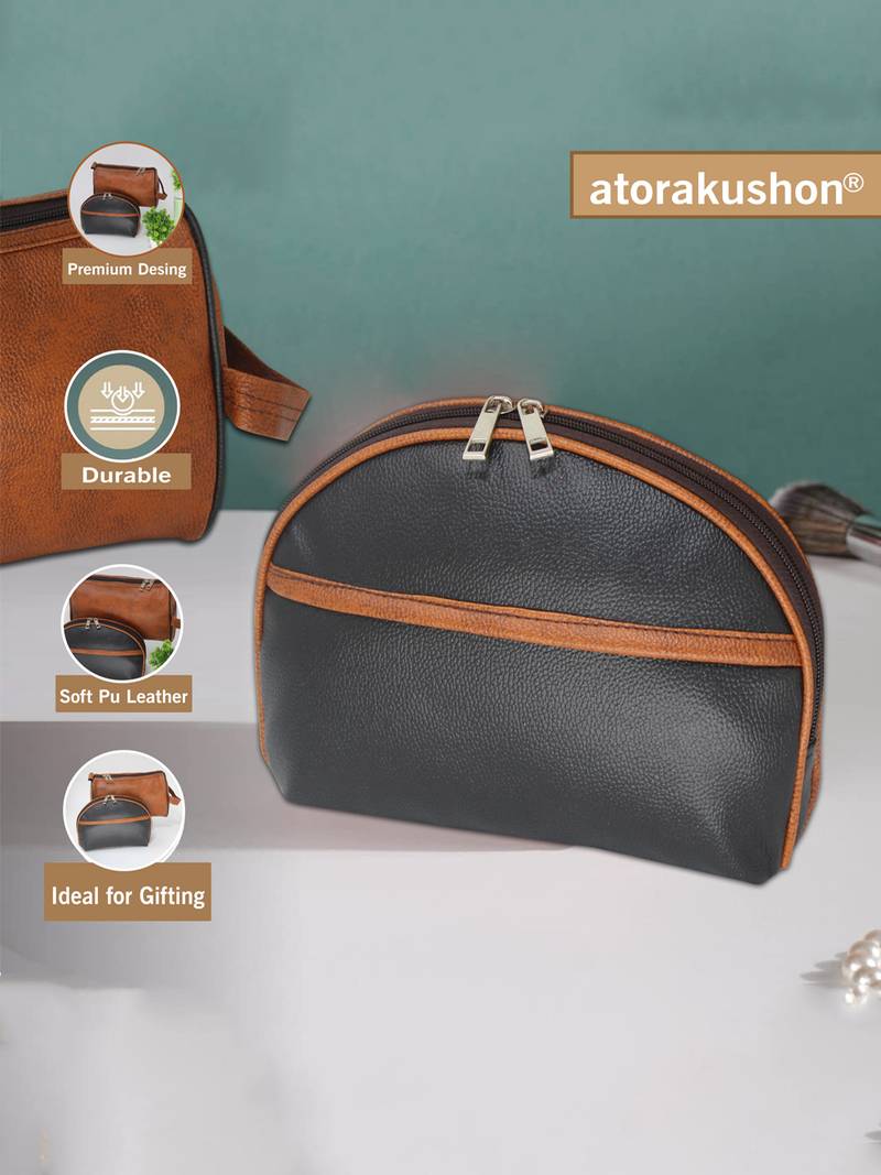 Leather Cosmetic & Toiletry Travel Organizer Pouch Set of 2