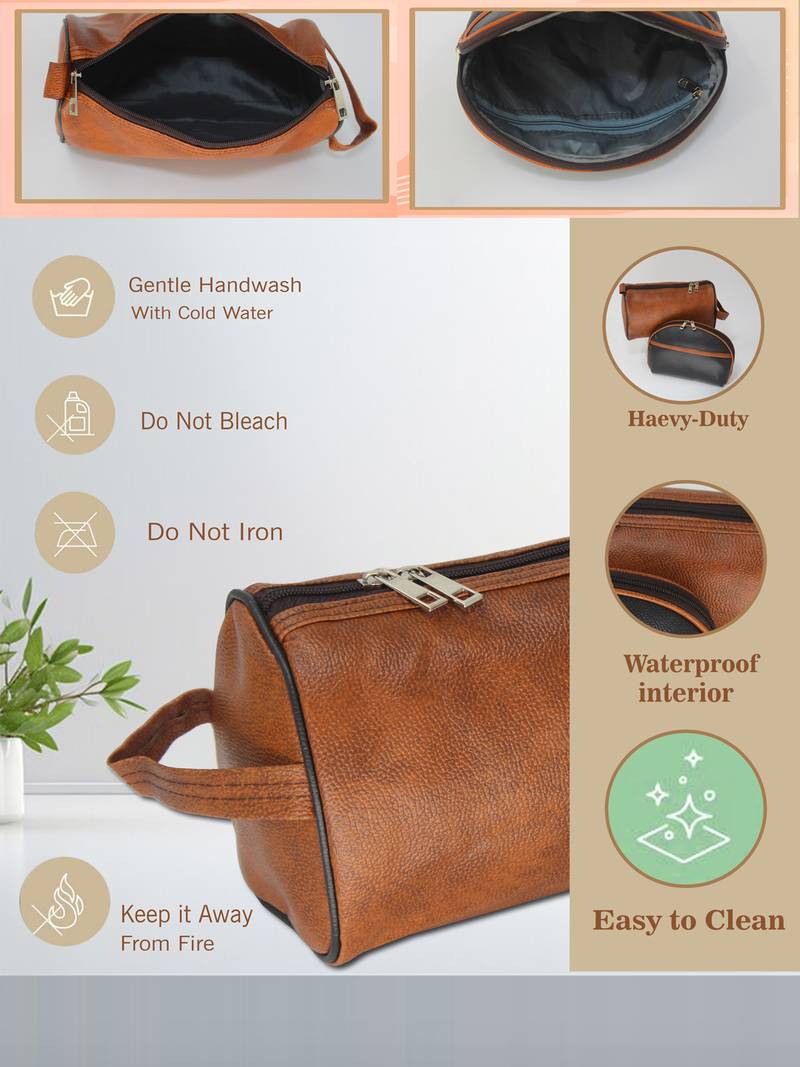 Leather Cosmetic & Toiletry Travel Organizer Pouch Set of 2