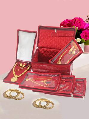   satin jewellery organizer necklace pouch ring earrings tops studs with 5 pouch for women 1