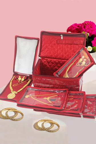   satin jewellery organizer necklace pouch ring earrings tops studs with 5 pouch for women
