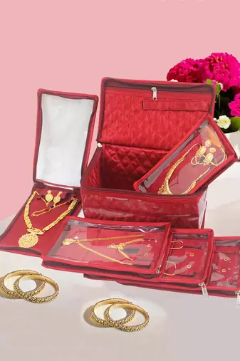   satin jewellery organizer necklace pouch ring earrings tops studs with 5 pouch for women
