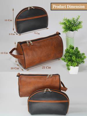 Leather Cosmetic & Toiletry Travel Organizer Pouch Set of 2 4