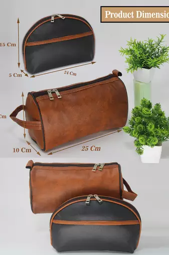 Leather Cosmetic & Toiletry Travel Organizer Pouch Set of 2