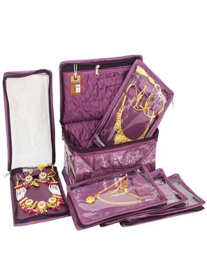   satin jewellery organizer necklace pouch ring earrings tops studs with 5 pouch for women (purple) 1