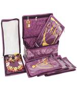   satin jewellery organizer necklace pouch ring earrings tops studs with 5 pouch for women (purple)