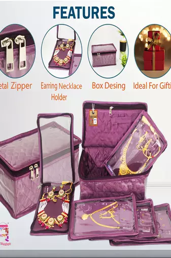  satin jewellery organizer necklace pouch ring earrings tops studs with 5 pouch for women (purple)