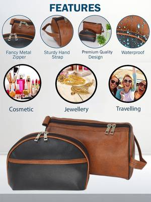Leather Cosmetic & Toiletry Travel Organizer Pouch Set of 2 5