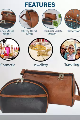 Leather Cosmetic & Toiletry Travel Organizer Pouch Set of 2