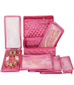   satin jewellery organizer necklace pouch ring earrings tops studs with 5 pouch for women (pink)