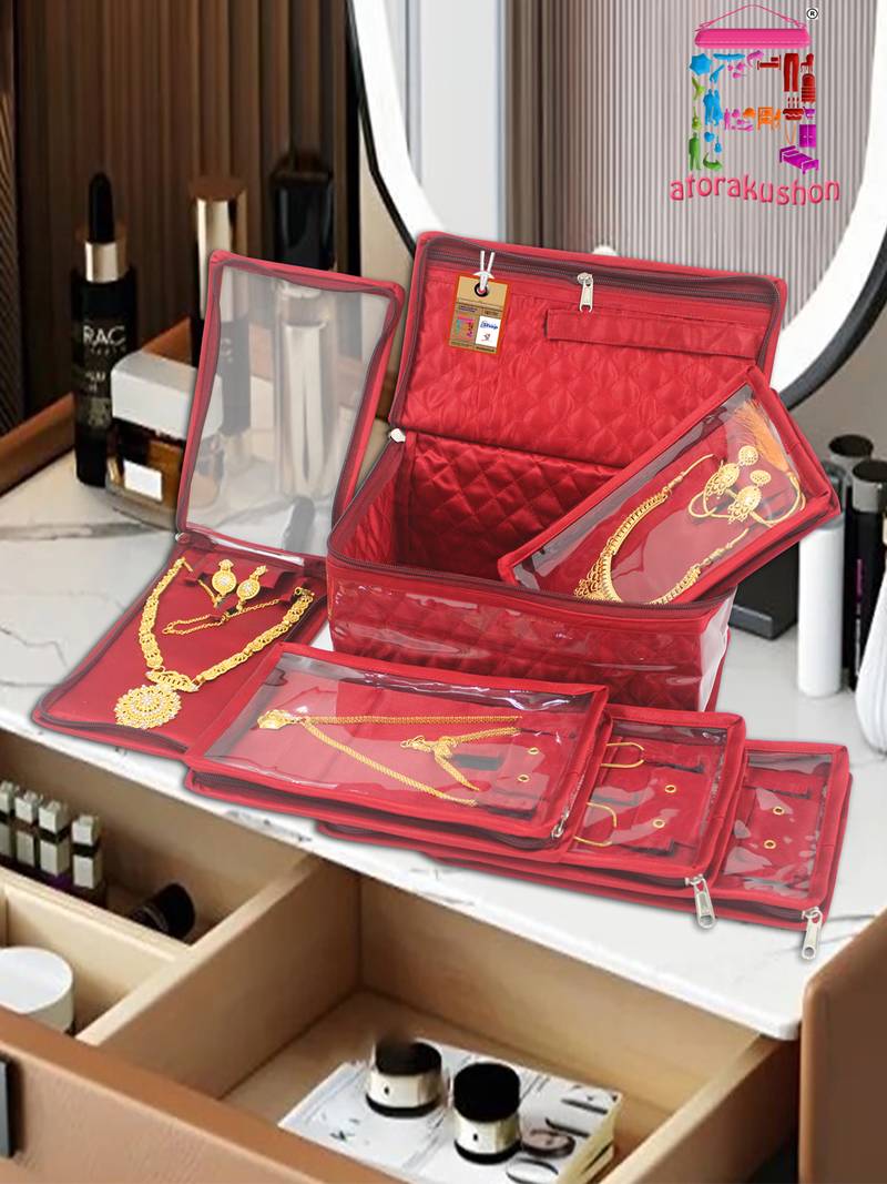  satin jewellery organizer necklace pouch ring earrings tops studs with 5 pouch for women
