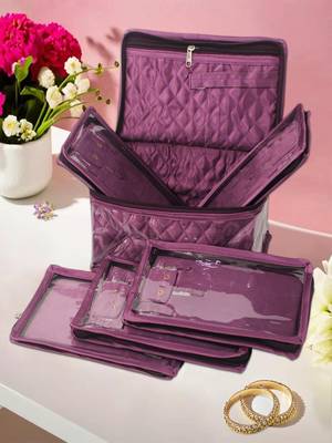   satin jewellery organizer necklace pouch ring earrings tops studs with 5 pouch for women (purple) 4