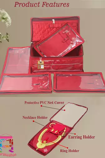   satin jewellery organizer necklace pouch ring earrings tops studs with 5 pouch for women