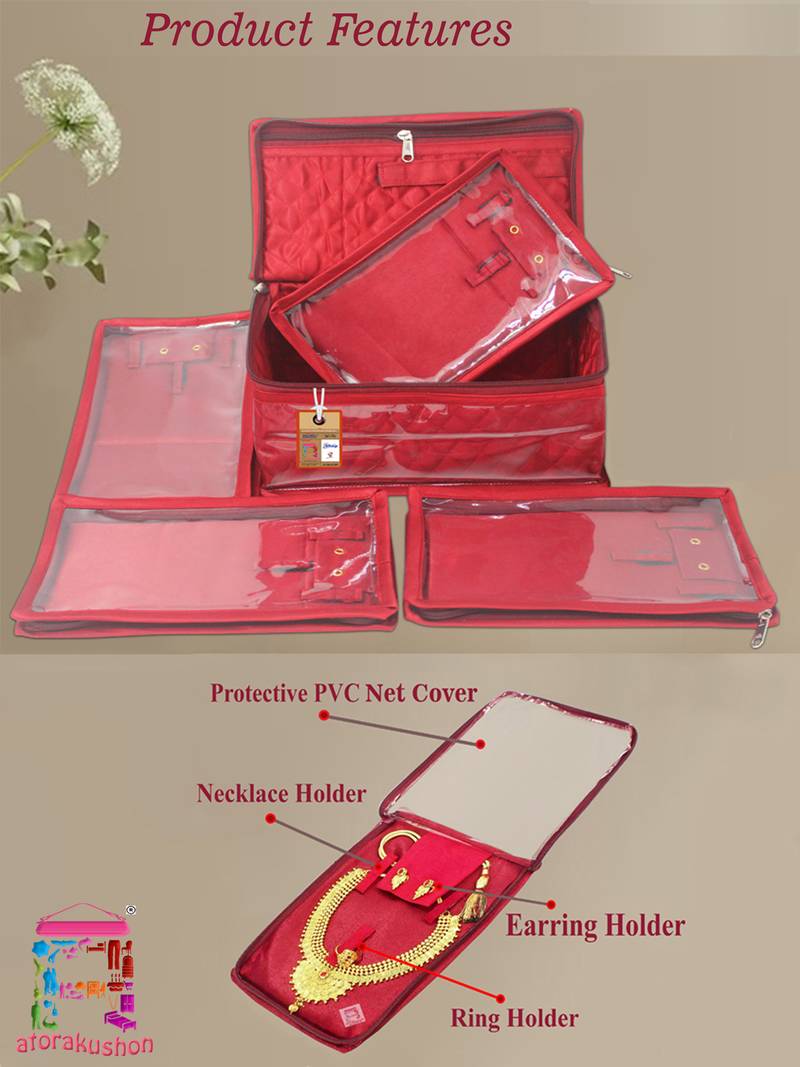   satin jewellery organizer necklace pouch ring earrings tops studs with 5 pouch for women