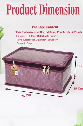   satin jewellery organizer necklace pouch ring earrings tops studs with 5 pouch for women (purple)