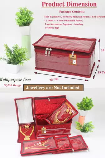   satin jewellery organizer necklace pouch ring earrings tops studs with 5 pouch for women