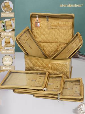   satin jewellery organizer necklace pouch ring earrings tops studs with 5 pouch for women (golden) 2