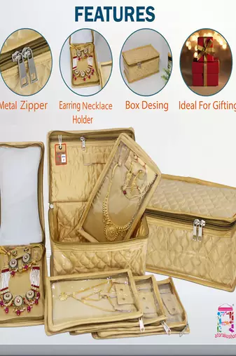   satin jewellery organizer necklace pouch ring earrings tops studs with 5 pouch for women (golden)