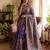 Blue soft chinnon printed saree with mirror & sequins work