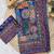 Blue soft chinnon printed saree with mirror & sequins work
