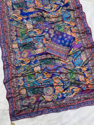 Blue soft chinnon printed saree with mirror & sequins work 4