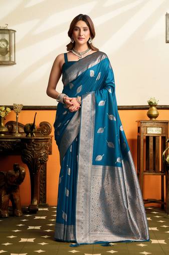Blue premium soft silkblend saree with tassels & blouse piece