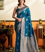 Blue premium soft silkblend saree with tassels & blouse piece