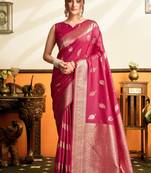 Rani pink premium soft silkblend saree with tassels & blouse piece