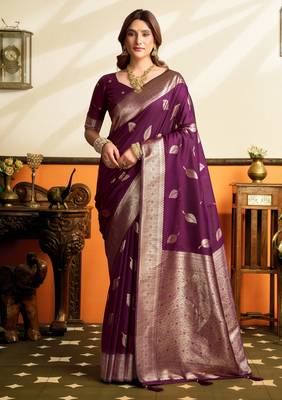 Wine premium soft silkblend saree with tassels & blouse piece 1