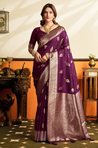 Wine premium soft silkblend saree with tassels & blouse piece