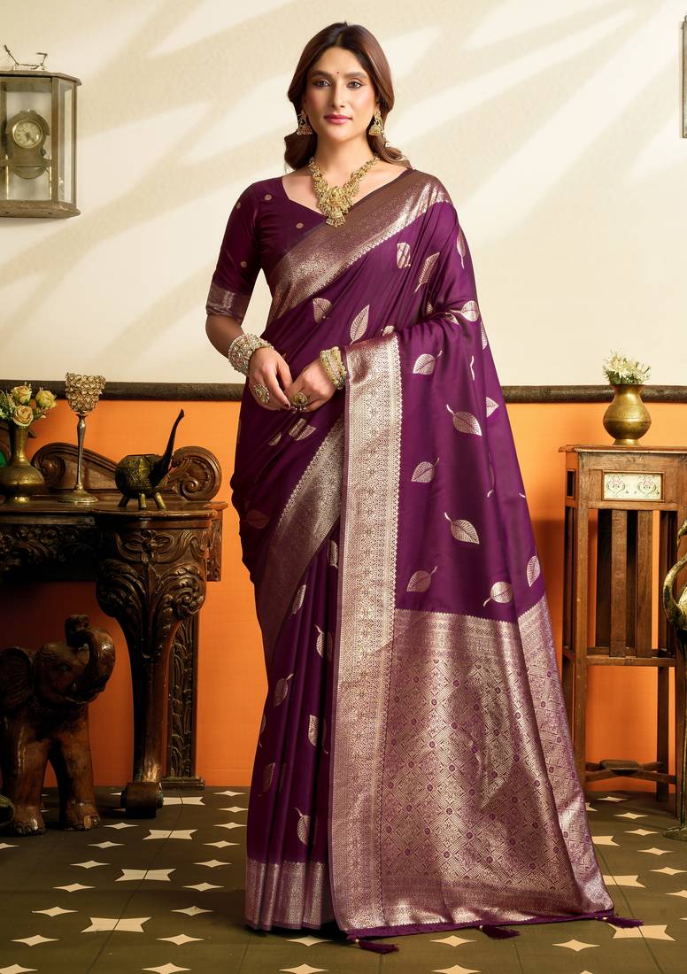 Wine premium soft silkblend saree with tassels & blouse piece