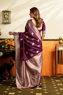 Wine premium soft silkblend saree with tassels & blouse piece 2
