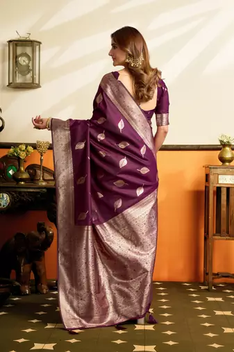 Wine premium soft silkblend saree with tassels & blouse piece