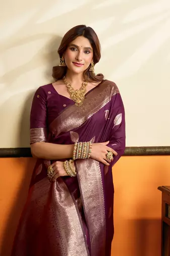 Wine premium soft silkblend saree with tassels & blouse piece