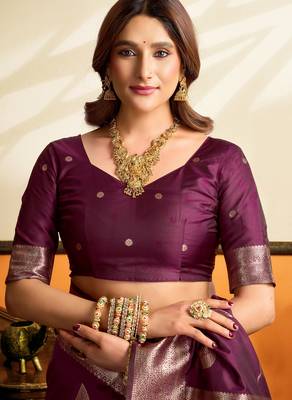 Wine premium soft silkblend saree with tassels & blouse piece 4