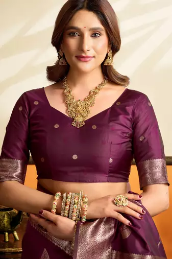 Wine premium soft silkblend saree with tassels & blouse piece